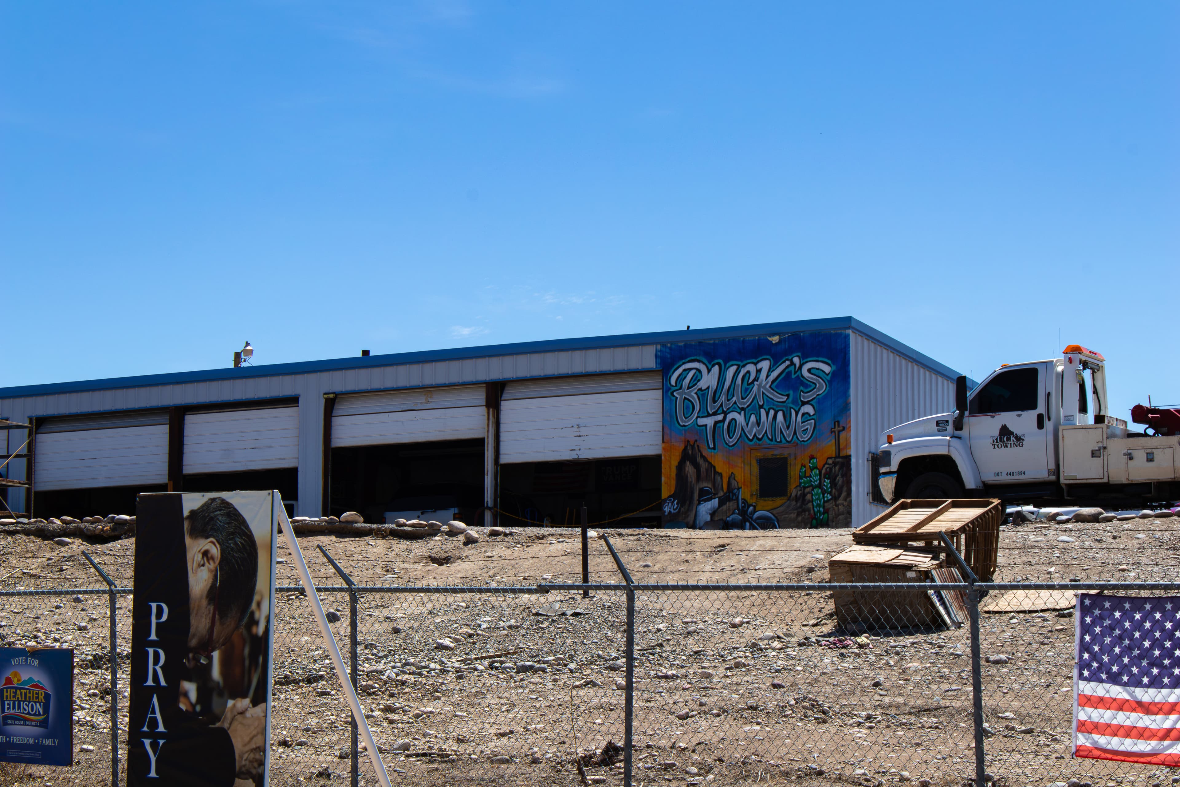 Buck's Towing shop and service area in Shiprock New Mexico